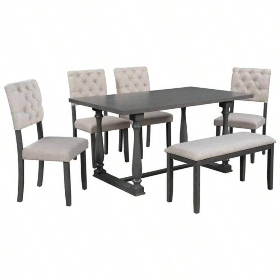 6 - Piece Dining Table and Chair Set with Special - shaped and Foam - covered BacksCushions Dining Room Gary