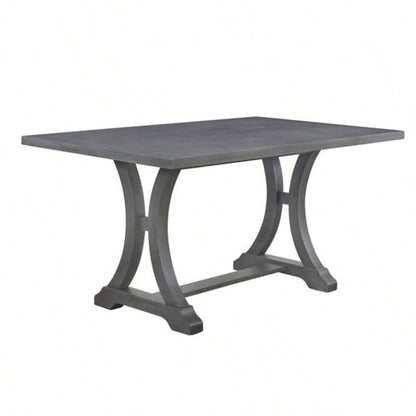6 - Piece Farmhouse Dining Table Set, Rectangular Trestle Table and 4 Upholstered Chairs Dining Room Antique Gray