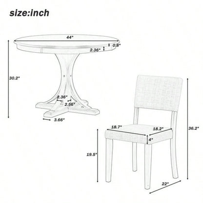 5 - Piece Retro Round Dining Table Set with Curved Trestle Style Table and 4 Upholstered Chairs Dining Room Dark Gray