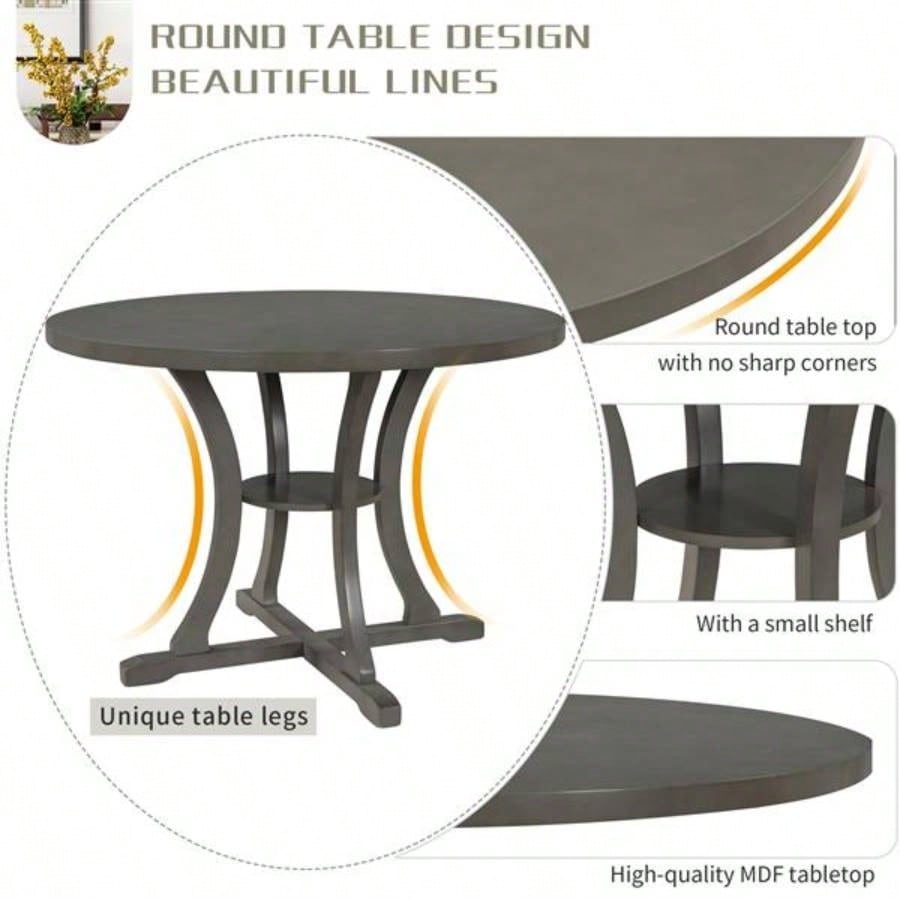 5 - Piece Round Dining Table and Chair Set with Special - shaped and an Exquisitely Designed Hollow Chair Back Dining Room Gray