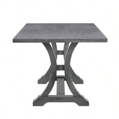 6 - Piece Farmhouse Dining Table Set, Rectangular Trestle Table and 4 Upholstered Chairs Dining Room Antique Gray