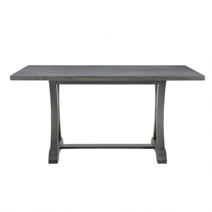 6 - Piece Farmhouse Dining Table Set, Rectangular Trestle Table and 4 Upholstered Chairs Dining Room Antique Gray