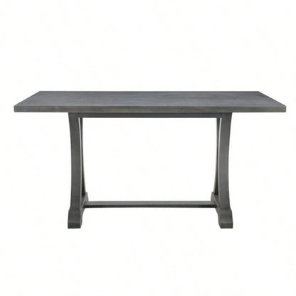6 - Piece Farmhouse Dining Table Set, Rectangular Trestle Table and 4 Upholstered Chairs Dining Room Antique Gray