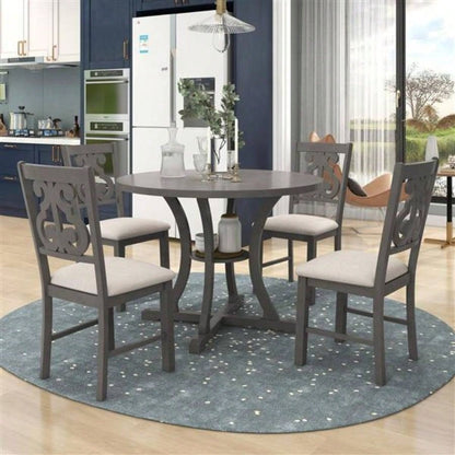 5 - Piece Round Dining Table and Chair Set with Special - shaped and an Exquisitely Designed Hollow Chair Back Dining Room Gray