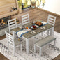Rustic Style 6 - Piece Dining Room Table Set with 4 Upholstered Chairs a Brown+ Whitewash