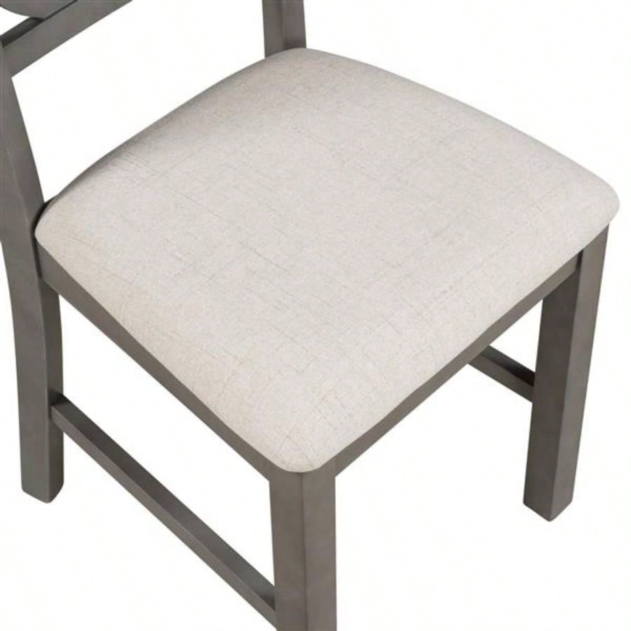 5 - Piece Round Dining Table and Chair Set with Special - shaped and an Exquisitely Designed Hollow Chair Back Dining Room Gray