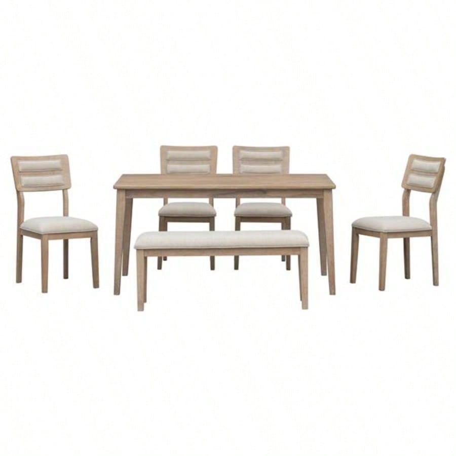 Classic and Traditional Style 6 - Piece Dining Set, Includes Dining Table, 4 Upholstered Chairs Natural Wood Wash