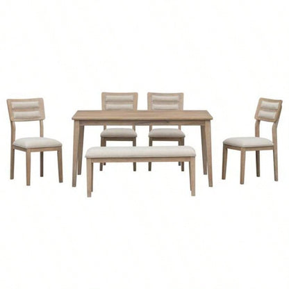 Classic and Traditional Style 6 - Piece Dining Set, Includes Dining Table, 4 Upholstered Chairs Natural Wood Wash
