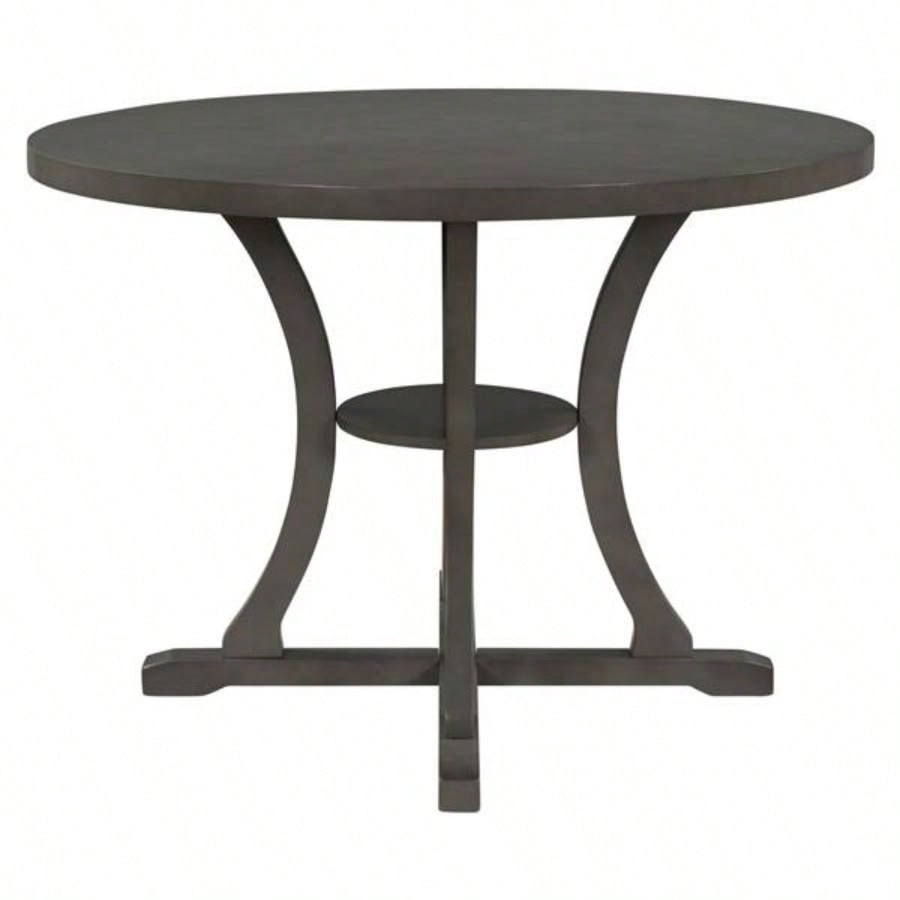 5 - Piece Round Dining Table and Chair Set with Special - shaped and an Exquisitely Designed Hollow Chair Back Dining Room Gray