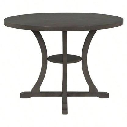 5 - Piece Round Dining Table and Chair Set with Special - shaped and an Exquisitely Designed Hollow Chair Back Dining Room Gray