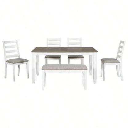 Rustic Style 6 - Piece Dining Room Table Set with 4 Upholstered Chairs a Brown+ Whitewash