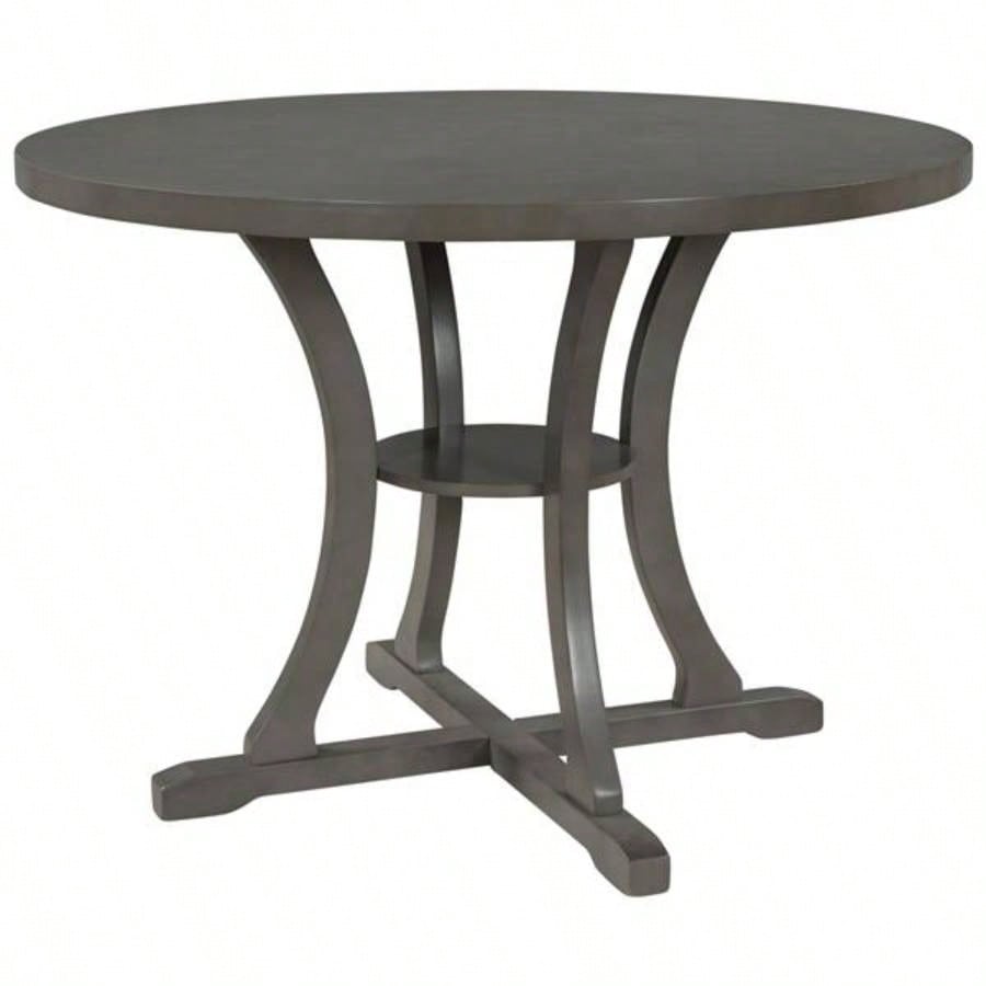 5 - Piece Round Dining Table and Chair Set with Special - shaped and an Exquisitely Designed Hollow Chair Back Dining Room Gray