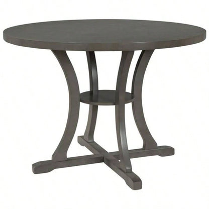 5 - Piece Round Dining Table and Chair Set with Special - shaped and an Exquisitely Designed Hollow Chair Back Dining Room Gray