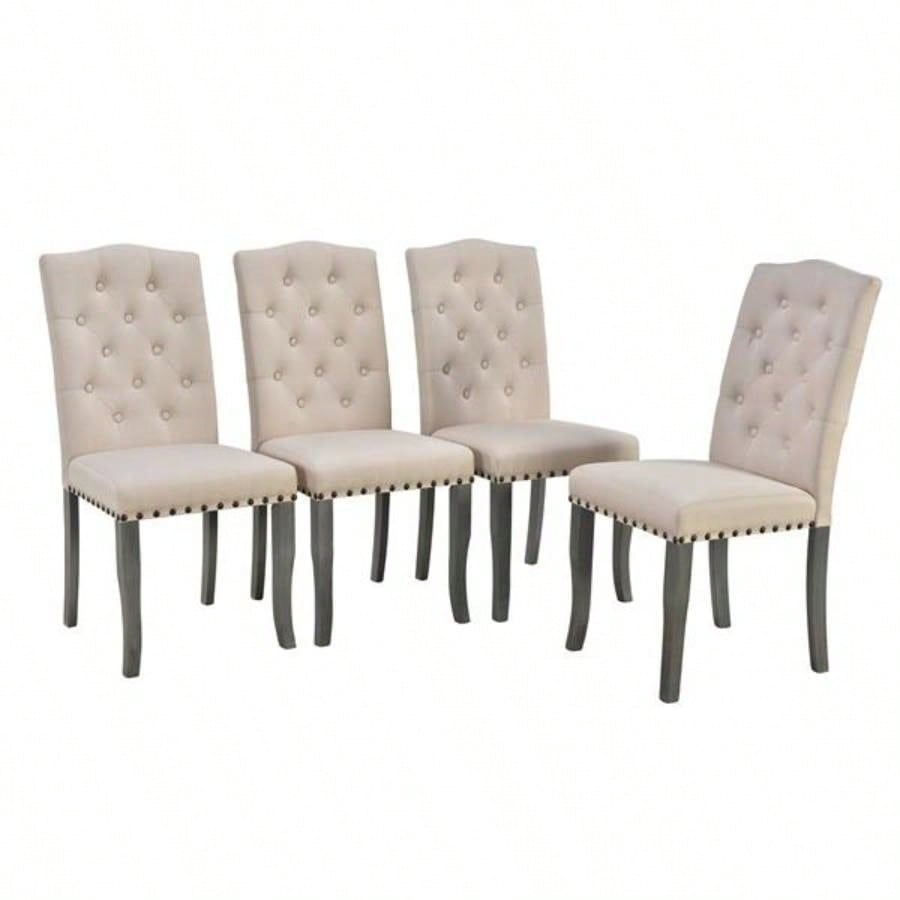 6 - Piece Farmhouse Dining Table Set, Rectangular Trestle Table and 4 Upholstered Chairs Dining Room Antique Gray