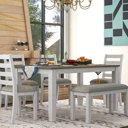 Rustic Style 6 - Piece Dining Room Table Set with 4 Upholstered Chairs a Brown+ Whitewash