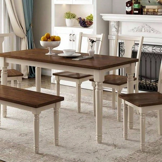 Classic 6 - Piece Dining Set Wooden Table and 4 Chairs with Kitchen Dining Room Brown+Cottage White