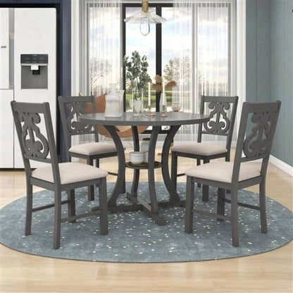 5 - Piece Round Dining Table and Chair Set with Special - shaped and an Exquisitely Designed Hollow Chair Back Dining Room Gray