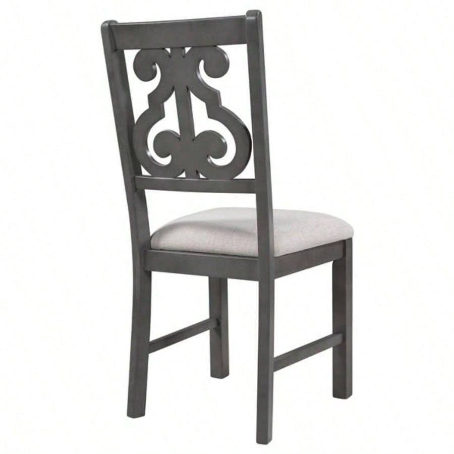 5 - Piece Round Dining Table and Chair Set with Special - shaped and an Exquisitely Designed Hollow Chair Back Dining Room Gray