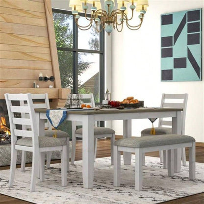 Rustic Style 6 - Piece Dining Room Table Set with 4 Upholstered Chairs a Brown+ Whitewash