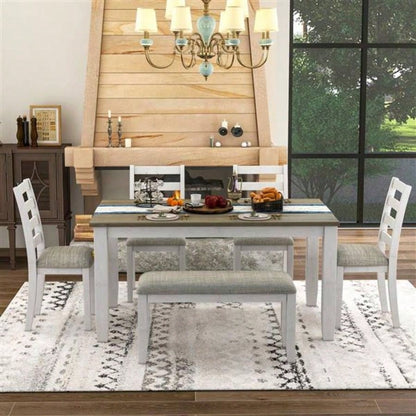 Rustic Style 6 - Piece Dining Room Table Set with 4 Upholstered Chairs a Brown+ Whitewash