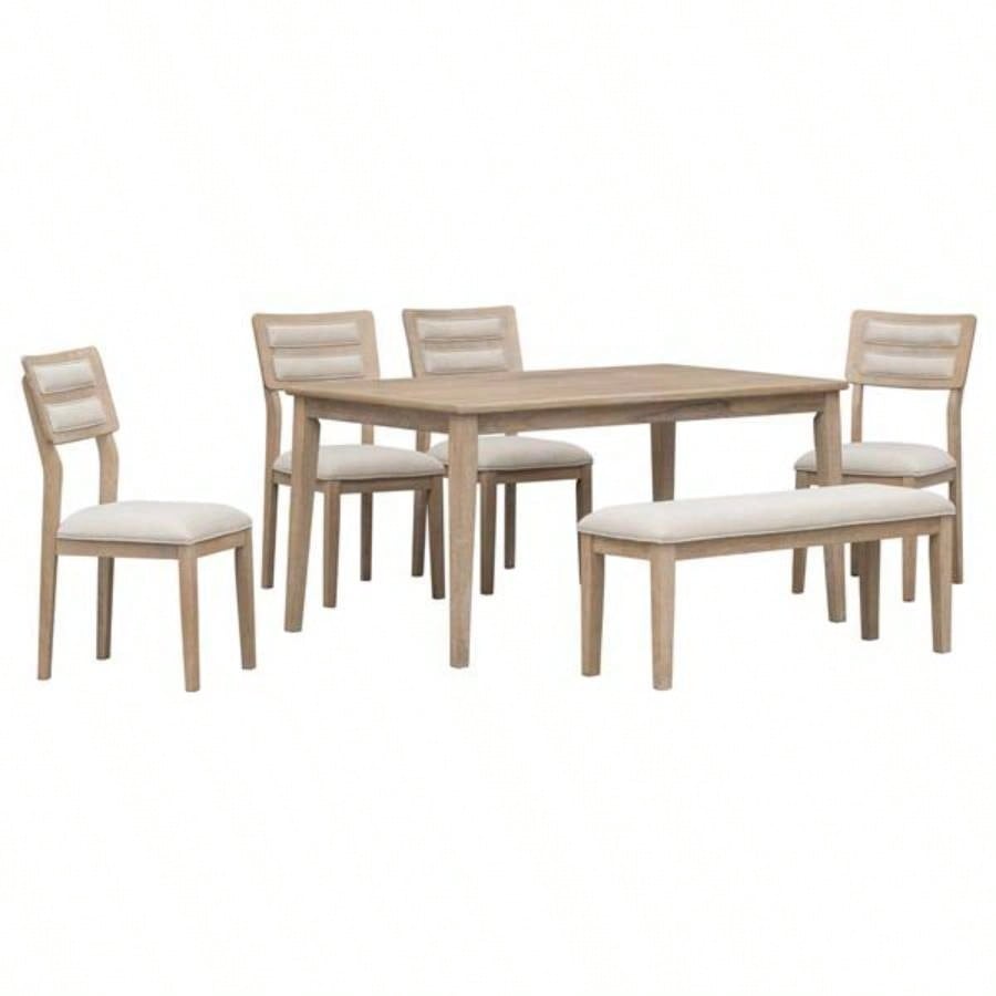 Classic and Traditional Style 6 - Piece Dining Set, Includes Dining Table, 4 Upholstered Chairs Natural Wood Wash