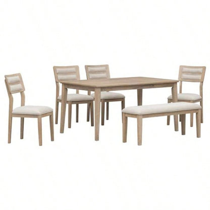 Classic and Traditional Style 6 - Piece Dining Set, Includes Dining Table, 4 Upholstered Chairs Natural Wood Wash