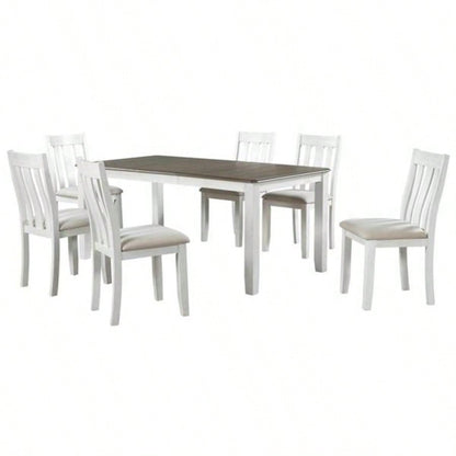 Retro Style - Piece Dining Table Set with Extendable Table and 6 Upholstered Chairs Brown+White