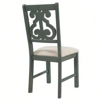 5 - Piece Round Dining Table and 4 Fabric Chairs with Special - shaped Table and Storage Shelf Antique Blue/ Dark Brown