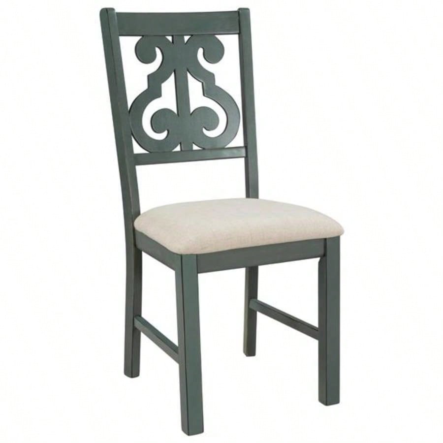5 - Piece Round Dining Table and 4 Fabric Chairs with Special - shaped Table and Storage Shelf Antique Blue/ Dark Brown