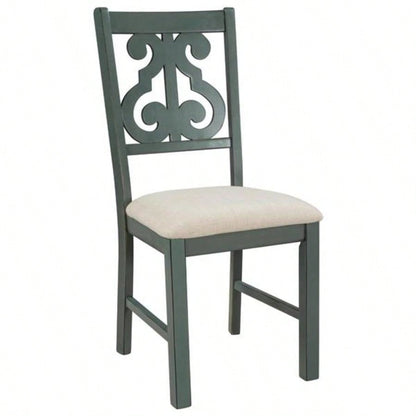 5 - Piece Round Dining Table and 4 Fabric Chairs with Special - shaped Table and Storage Shelf Antique Blue/ Dark Brown