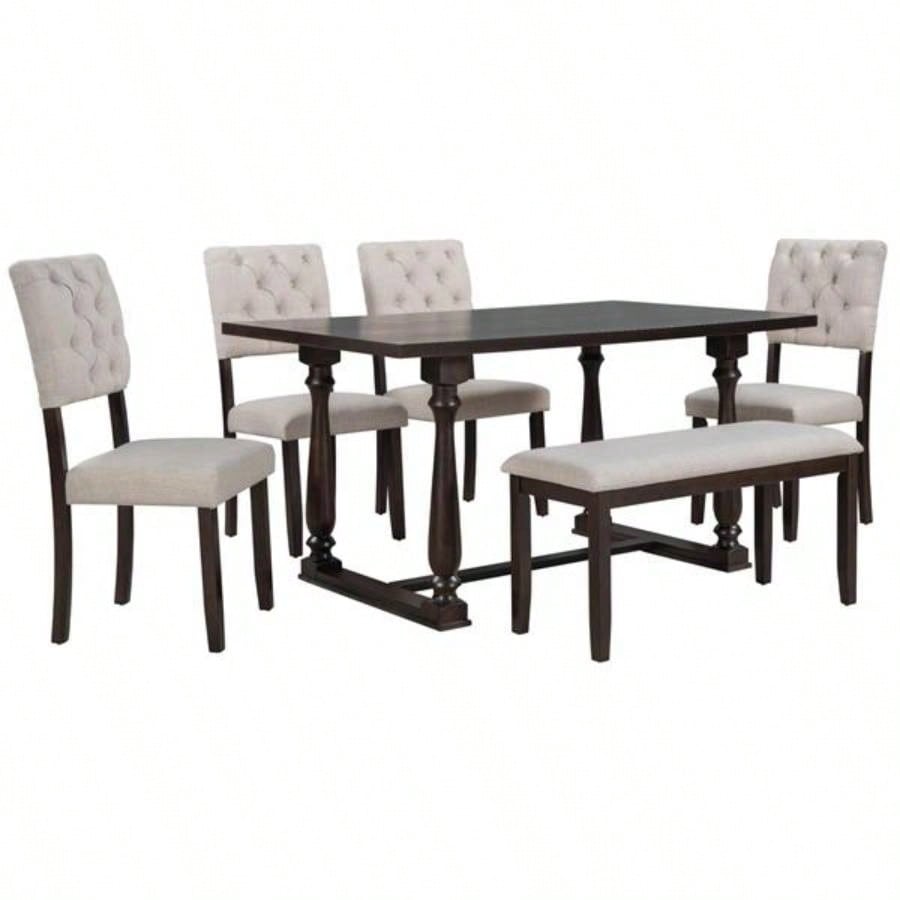 6 - Piece Dining Table and Chair Set with Special - shaped and Foam - covered BacksCushions Dining Room Espresso