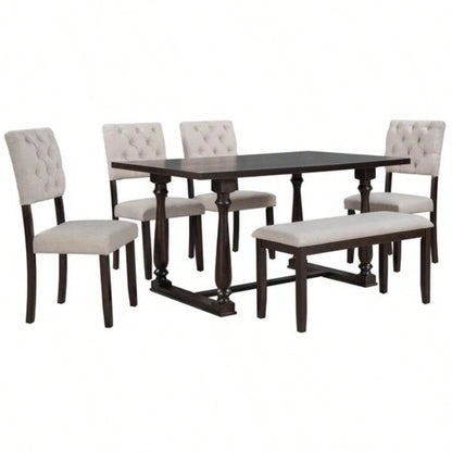 6 - Piece Dining Table and Chair Set with Special - shaped and Foam - covered BacksCushions Dining Room Espresso