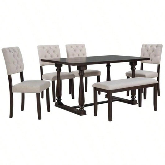 6 - Piece Dining Table and Chair Set with Special - shaped and Foam - covered BacksCushions Dining Room Espresso
