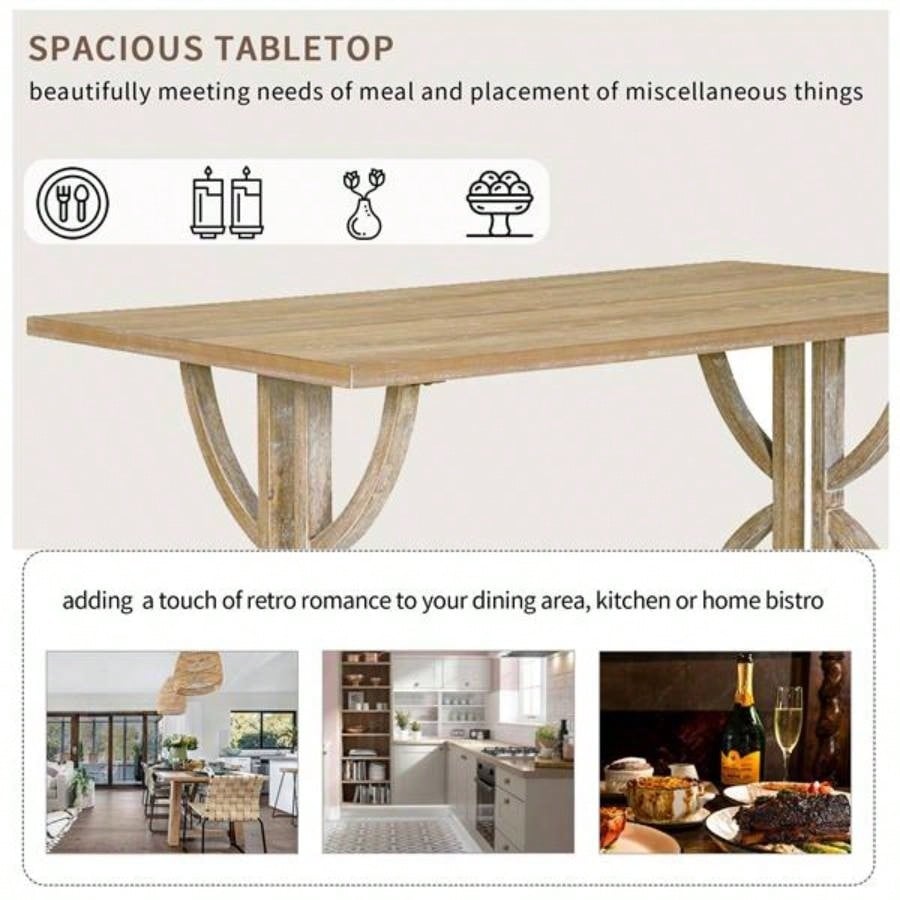 6 - Piece Retro Rectangular Dining Table Set, Table with Unique and 4 Upholstered Chairs 1 Dining Room and Kitchen Natural Wood Wash