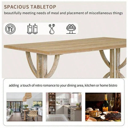 6 - Piece Retro Rectangular Dining Table Set, Table with Unique and 4 Upholstered Chairs 1 Dining Room and Kitchen Natural Wood Wash