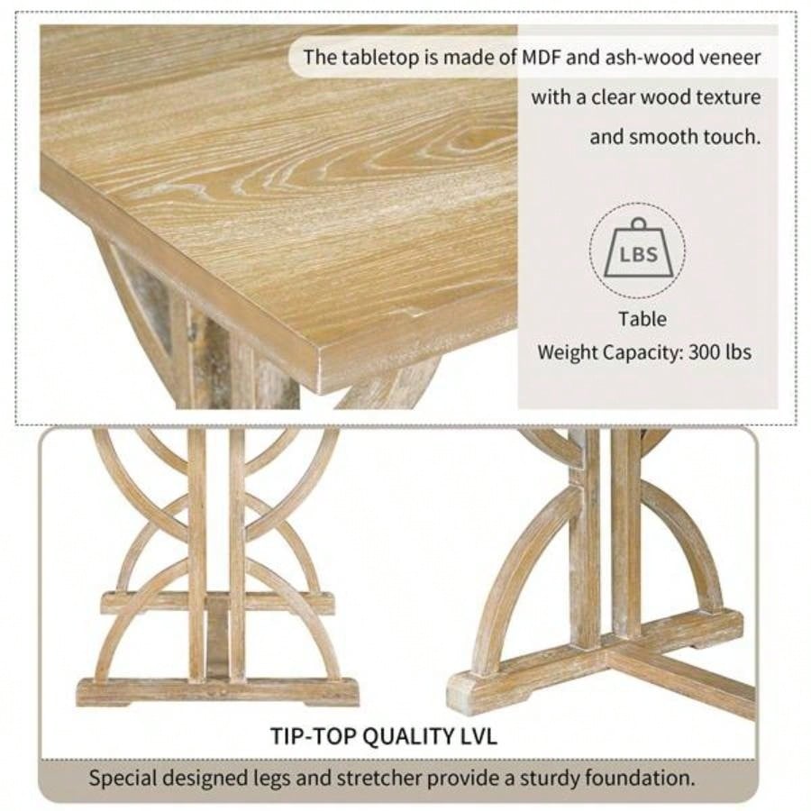 6 - Piece Retro Rectangular Dining Table Set, Table with Unique and 4 Upholstered Chairs 1 Dining Room and Kitchen Natural Wood Wash