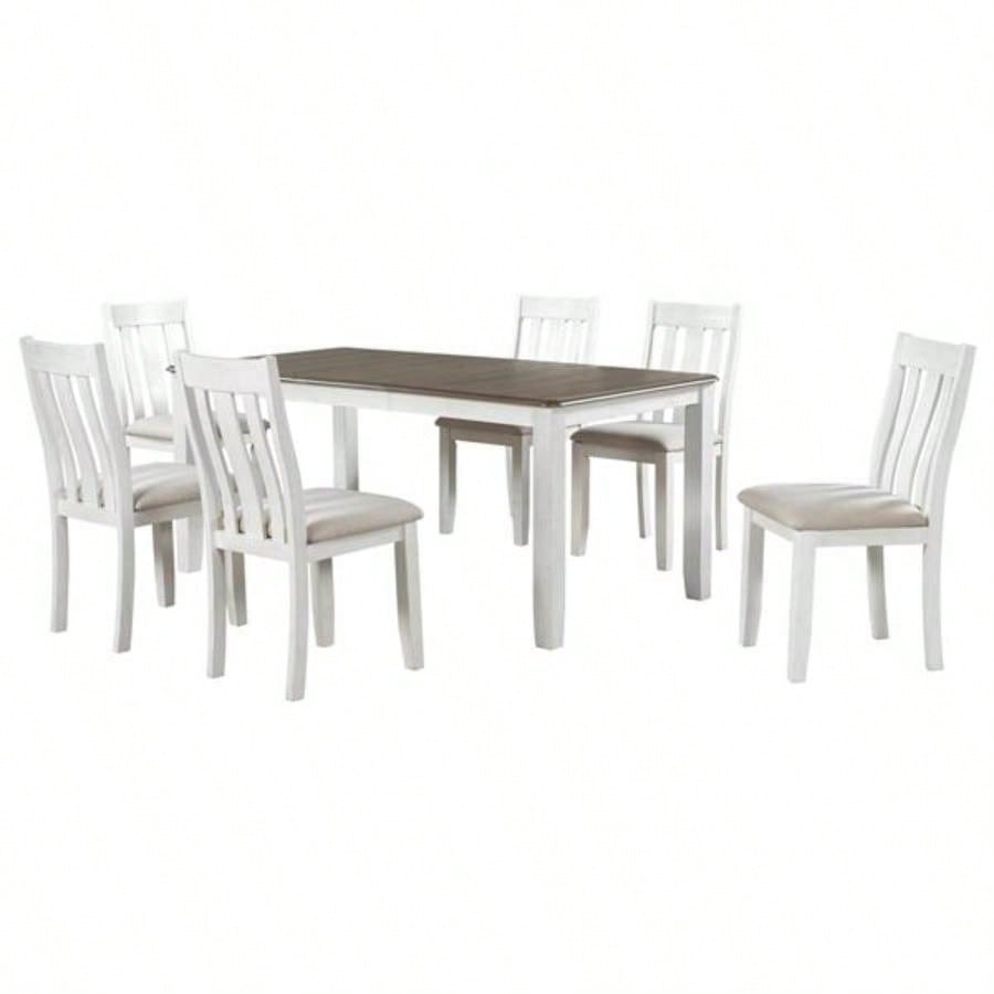 Retro Style - Piece Dining Table Set with Extendable Table and 6 Upholstered Chairs Brown+White