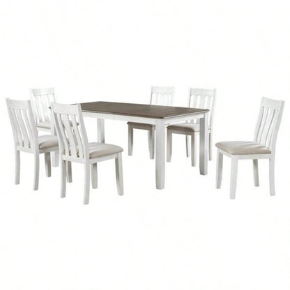 Retro Style - Piece Dining Table Set with Extendable Table and 6 Upholstered Chairs Brown+White