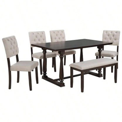 6 - Piece Dining Table and Chair Set with Special - shaped and Foam - covered BacksCushions Dining Room Espresso