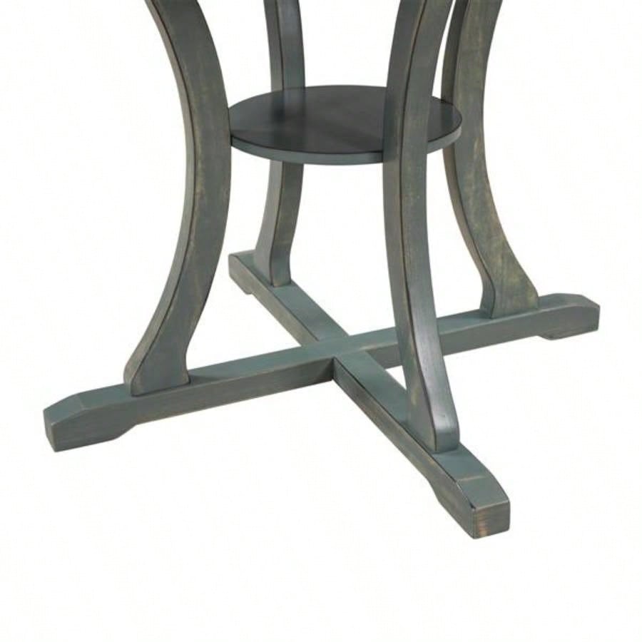 5 - Piece Round Dining Table and 4 Fabric Chairs with Special - shaped Table and Storage Shelf Antique Blue/ Dark Brown