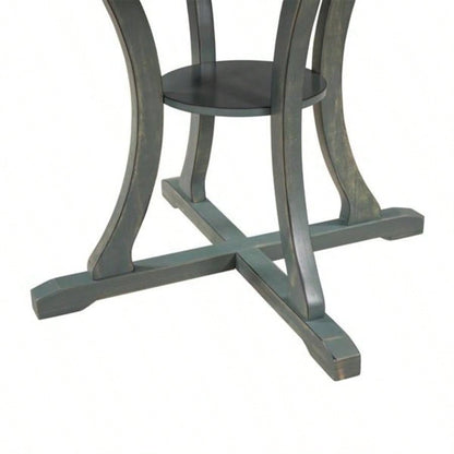 5 - Piece Round Dining Table and 4 Fabric Chairs with Special - shaped Table and Storage Shelf Antique Blue/ Dark Brown