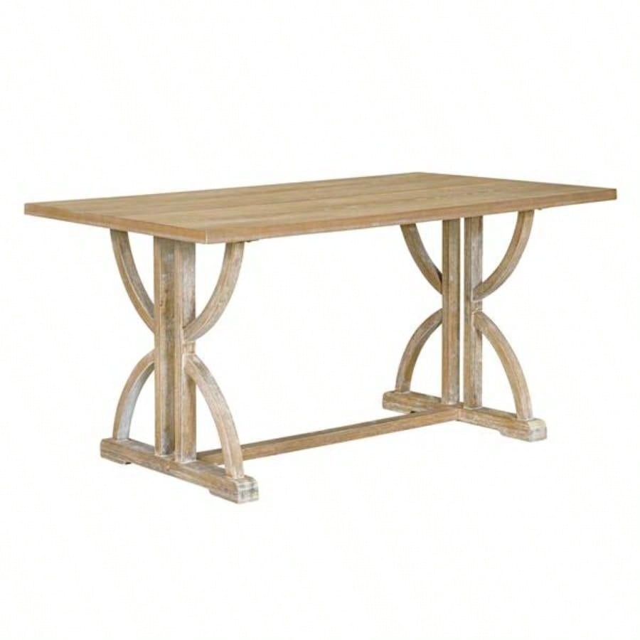 6 - Piece Retro Rectangular Dining Table Set, Table with Unique and 4 Upholstered Chairs 1 Dining Room and Kitchen Natural Wood Wash