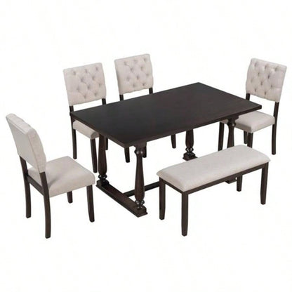 6 - Piece Dining Table and Chair Set with Special - shaped and Foam - covered BacksCushions Dining Room Espresso