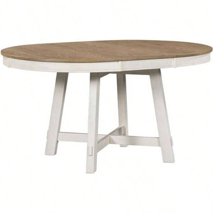 5 - Piece Farmhouse Dining Table Set Wood Round Extendable Dining Table and 4 Upholstered Dining Chairs Oak Natural Wood+ Antique White