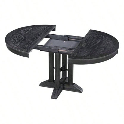 5 - Piece Dining Set Extendable Round Table and 4 Upholstered Chairs Farmhouse Dining Set Kitchen, Dining RoomBlack