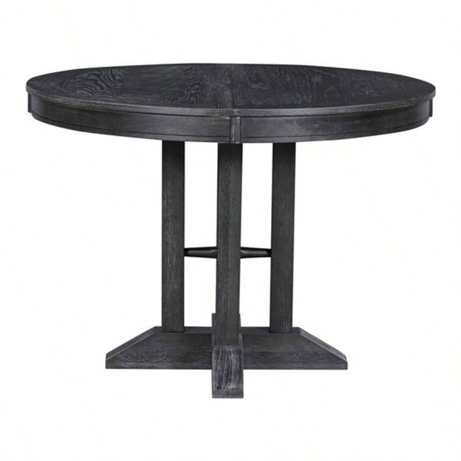 5 - Piece Dining Set Extendable Round Table and 4 Upholstered Chairs Farmhouse Dining Set Kitchen, Dining RoomBlack