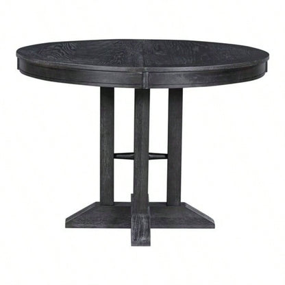 5 - Piece Dining Set Extendable Round Table and 4 Upholstered Chairs Farmhouse Dining Set Kitchen, Dining RoomBlack
