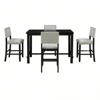 5 - Piece Counter Height Dining Set, Classic Elegant Table and 4 Chairs in Espresso and Beige