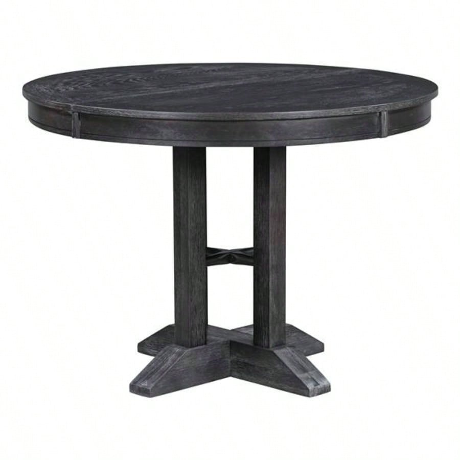 5 - Piece Dining Set Extendable Round Table and 4 Upholstered Chairs Farmhouse Dining Set Kitchen, Dining RoomBlack