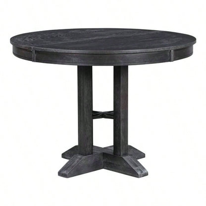 5 - Piece Dining Set Extendable Round Table and 4 Upholstered Chairs Farmhouse Dining Set Kitchen, Dining RoomBlack